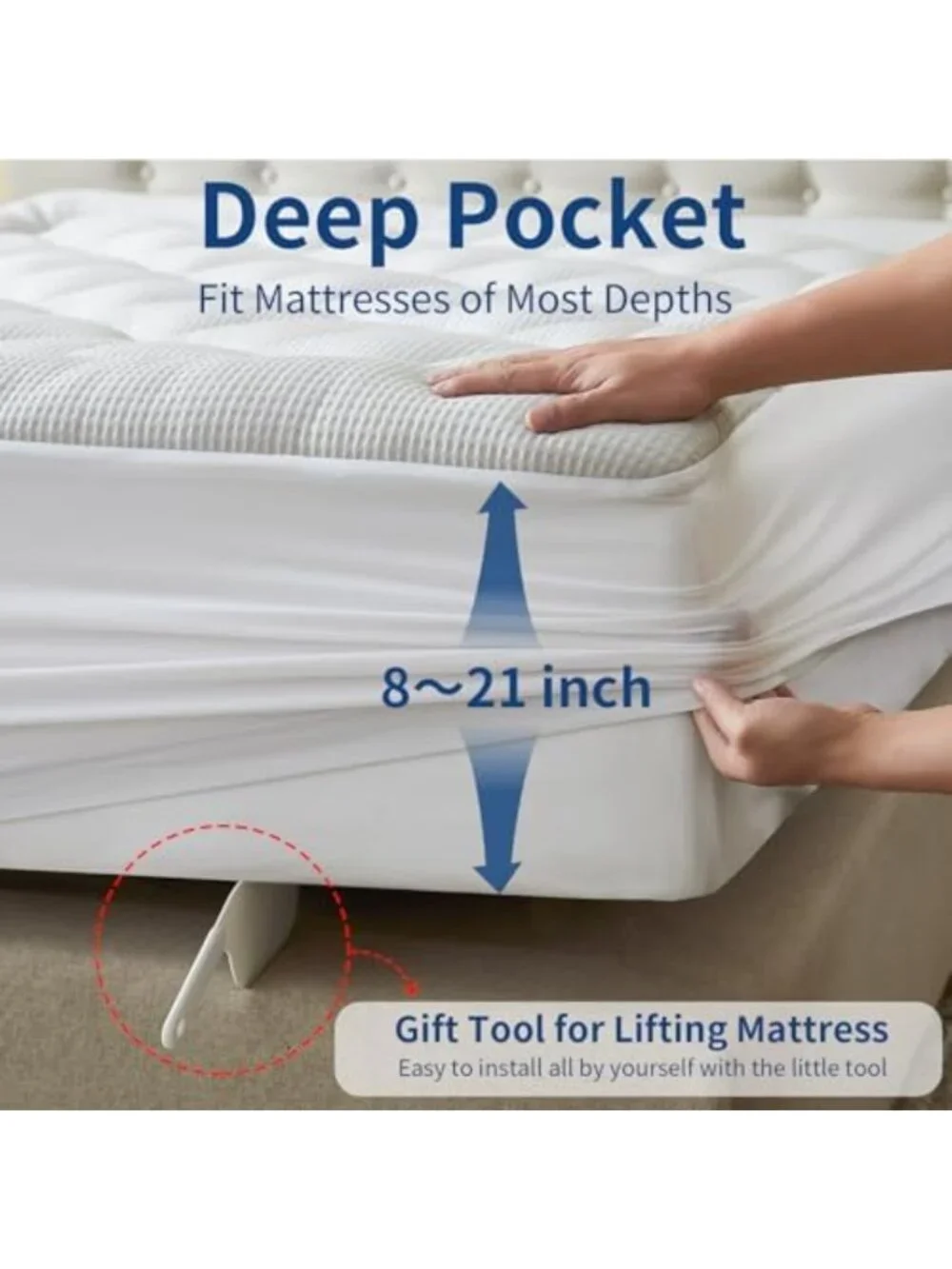 Cooling King Mattress Topper - Thick Pillow Top, Breathable, Washable, Deep